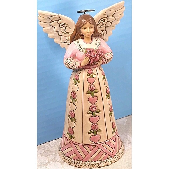 Jim Shore Hold Hope In Your Heart Breast Cancer Awareness 8" Angel Figurine EC - Picture 2 of 8